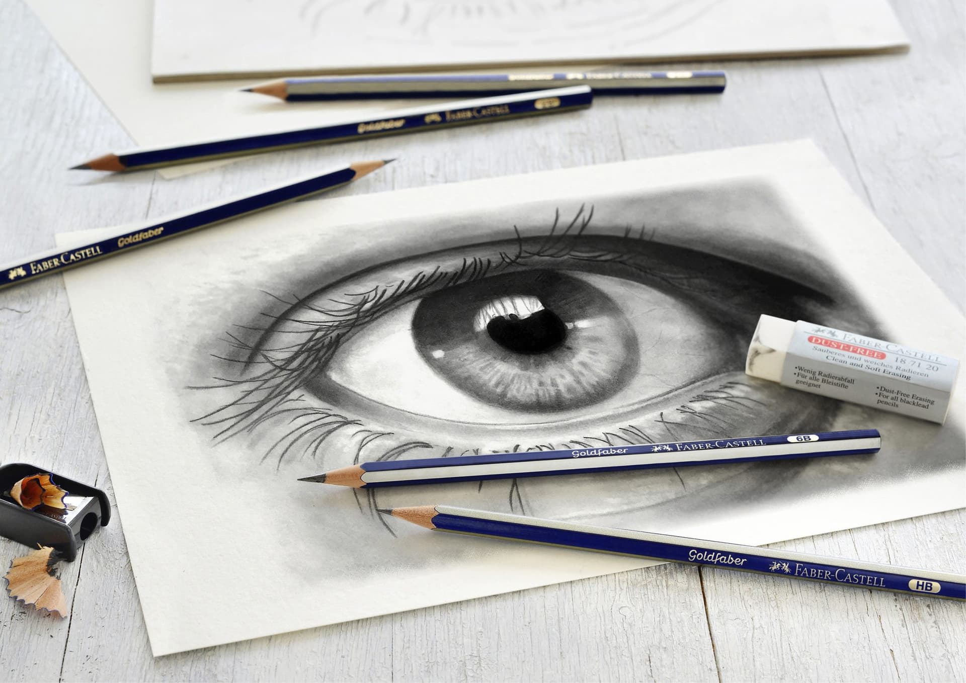 Potlood Faber-Castell 6 hardheden inclusief puntenslijper en gum 3