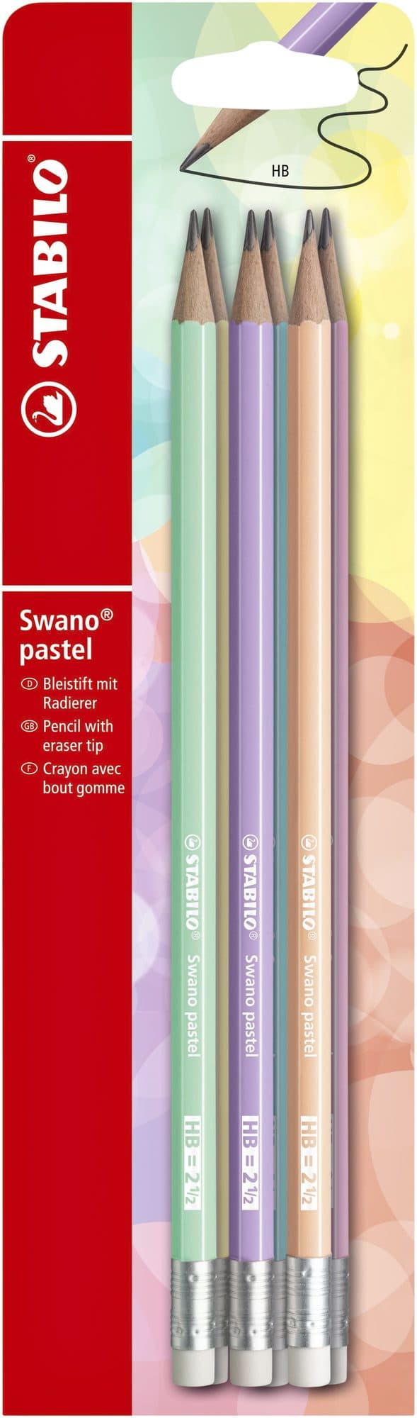 Potlood STABILO Swano grafiet HB met gumtop pastel assorti 6 stuks