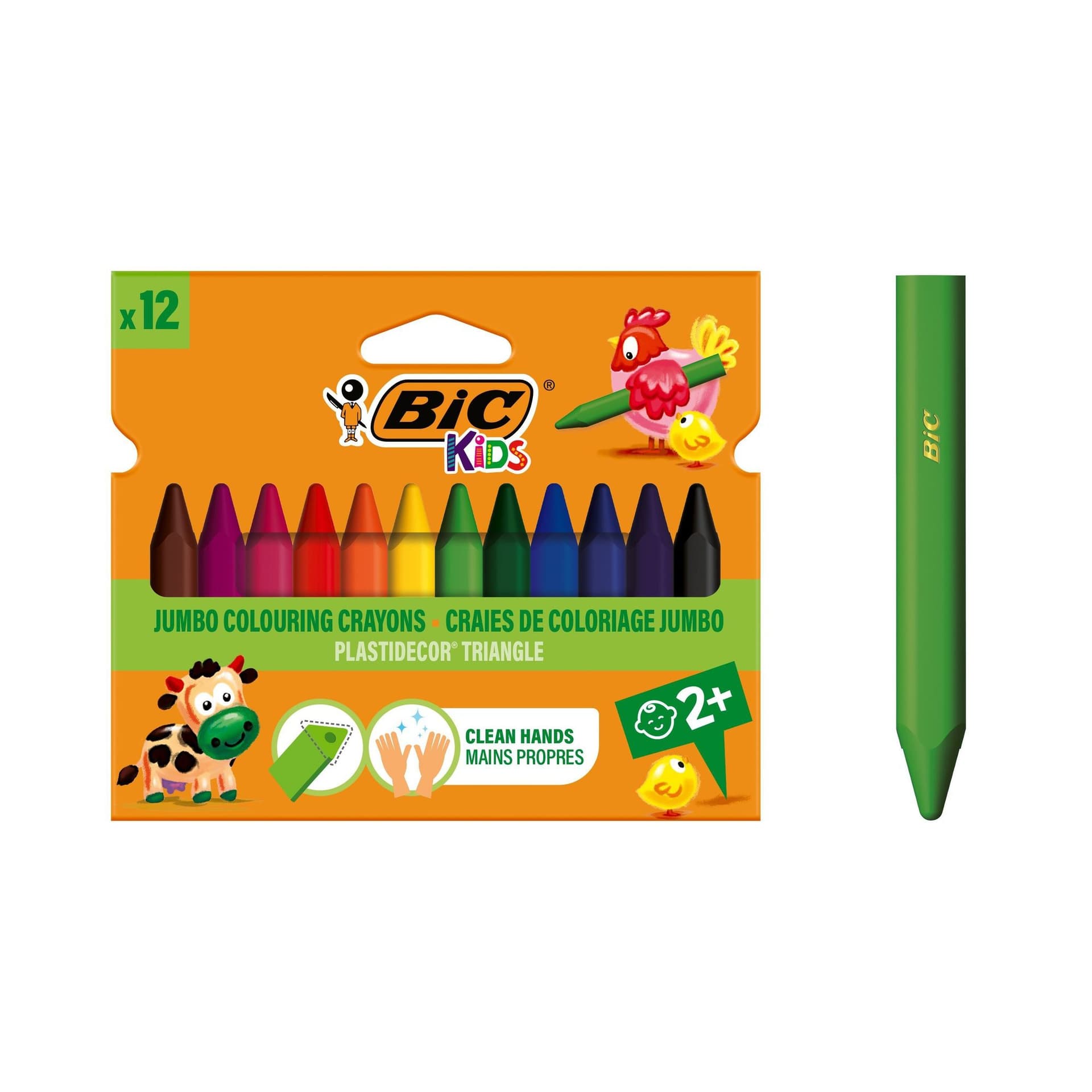 Kleurkrijt BicKids  857 Plastidecor triangel assorti etui à 12st