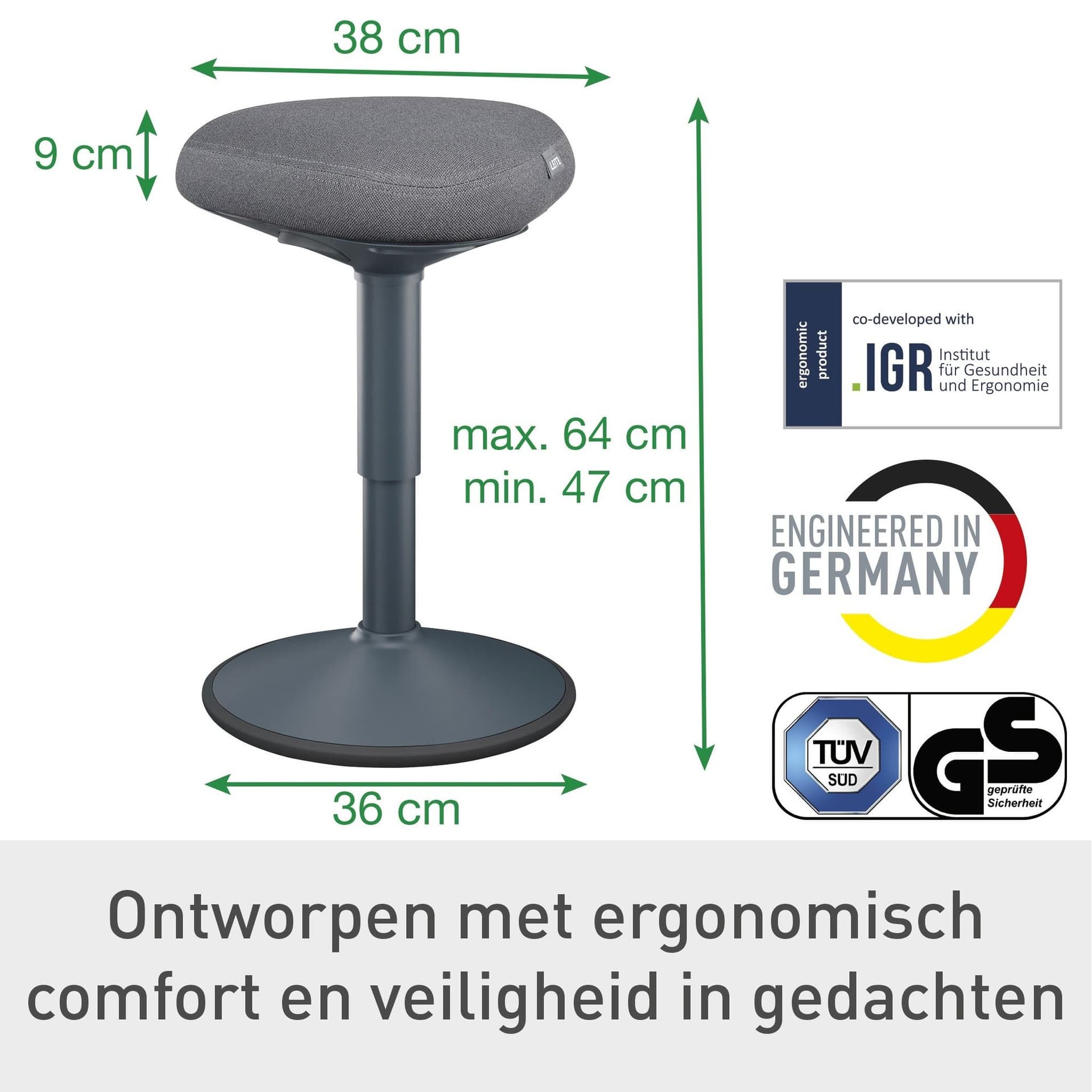 Actieve zitkruk Leitz Ergo met gasveer 47-64cm 3