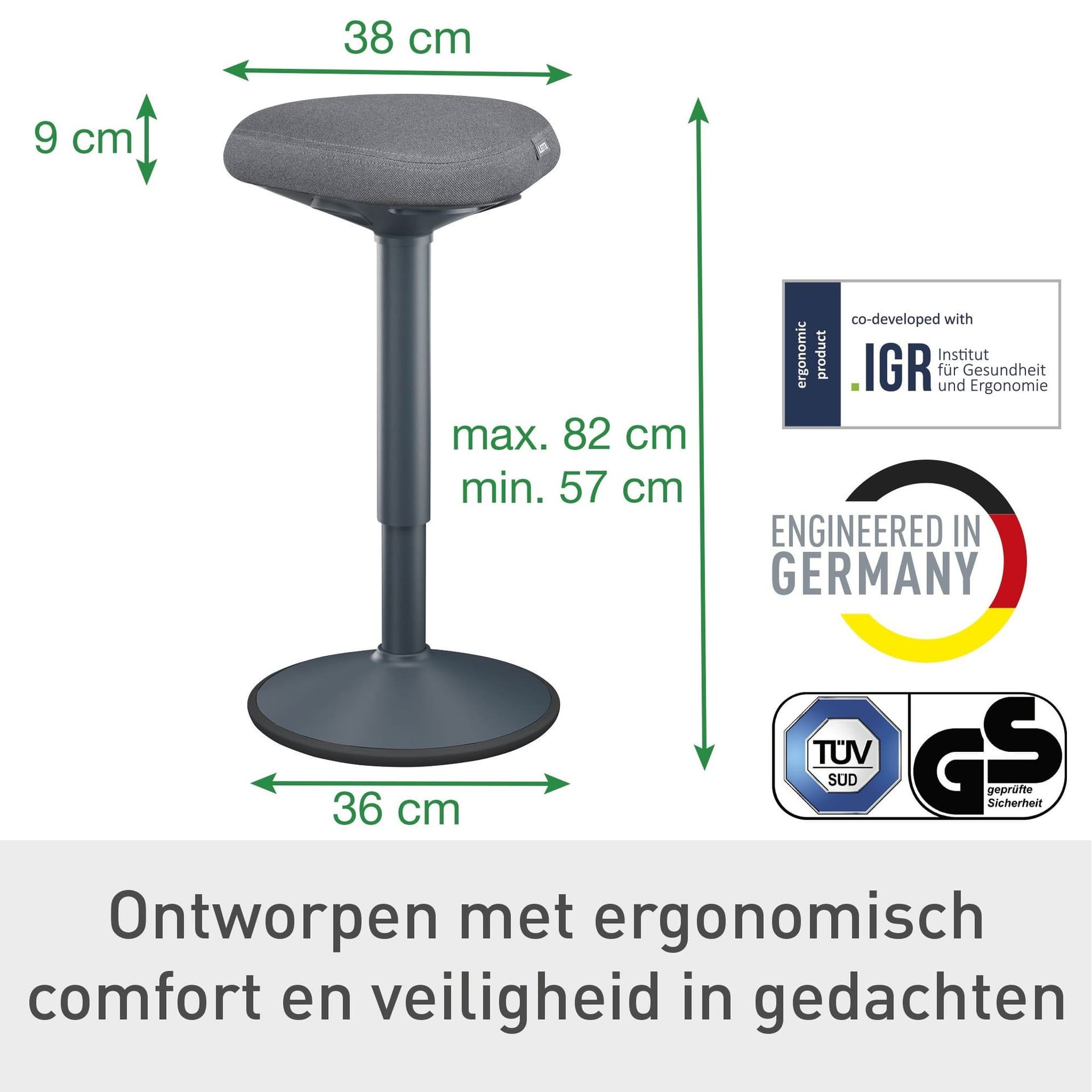 Actieve zit-stakruk Leitz Ergo met gasveer 57-82cm zwart 3