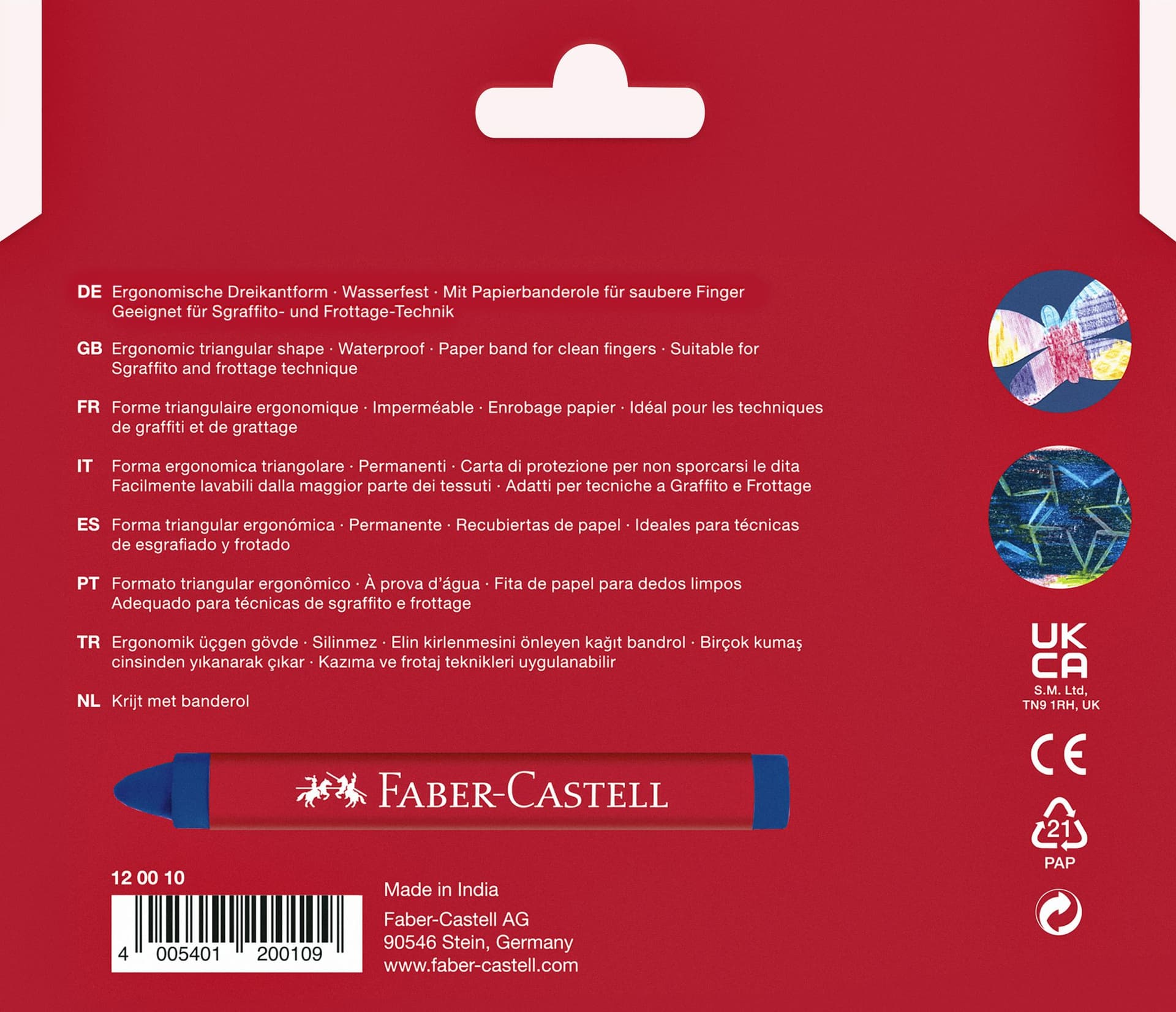 Waskrijt Faber-Castell driehoekig assorti set à 12 stuks 6