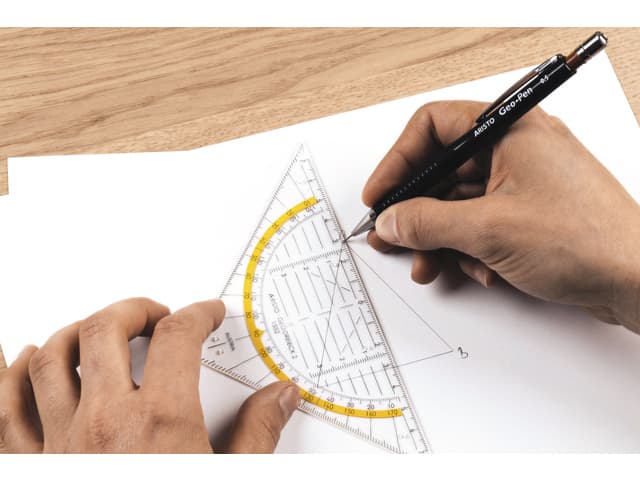 Geodriehoek Aristo 1552 160mm transparant met gele rand 6