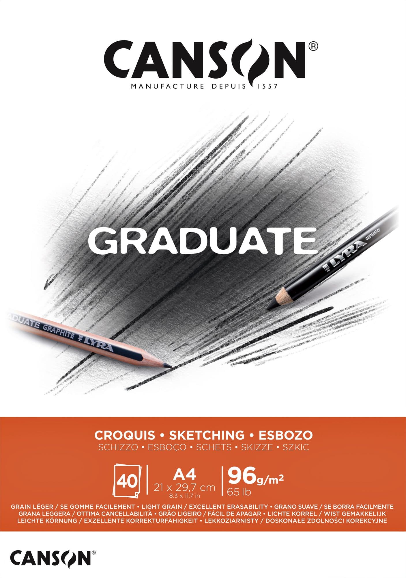 Schetspapier Canson Graduate Sketch 40vel 96gr A4 natuurlijk wit