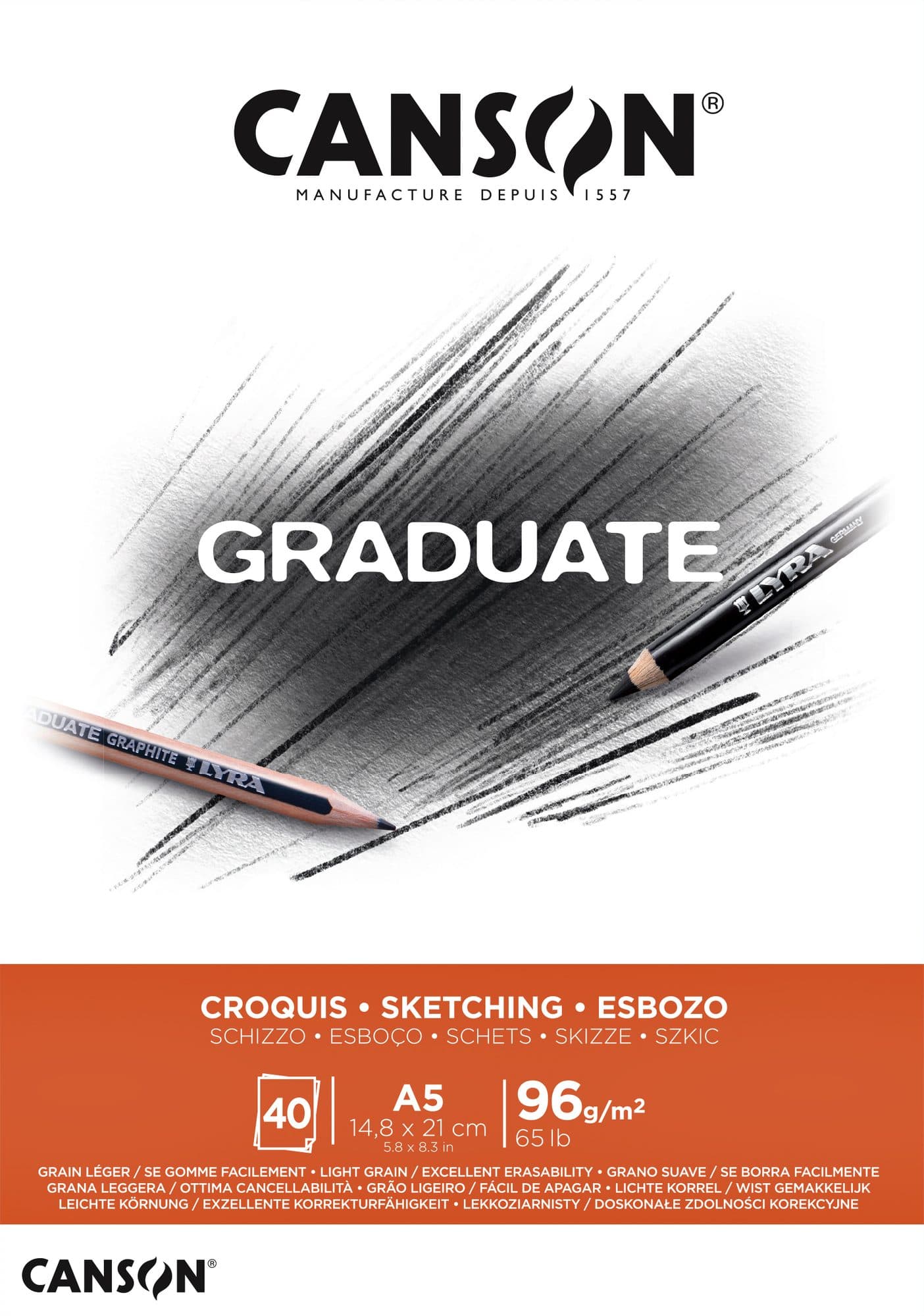 Schetspapier Canson Graduate Sketch 40vel 96gr A5 natuurlijk wit