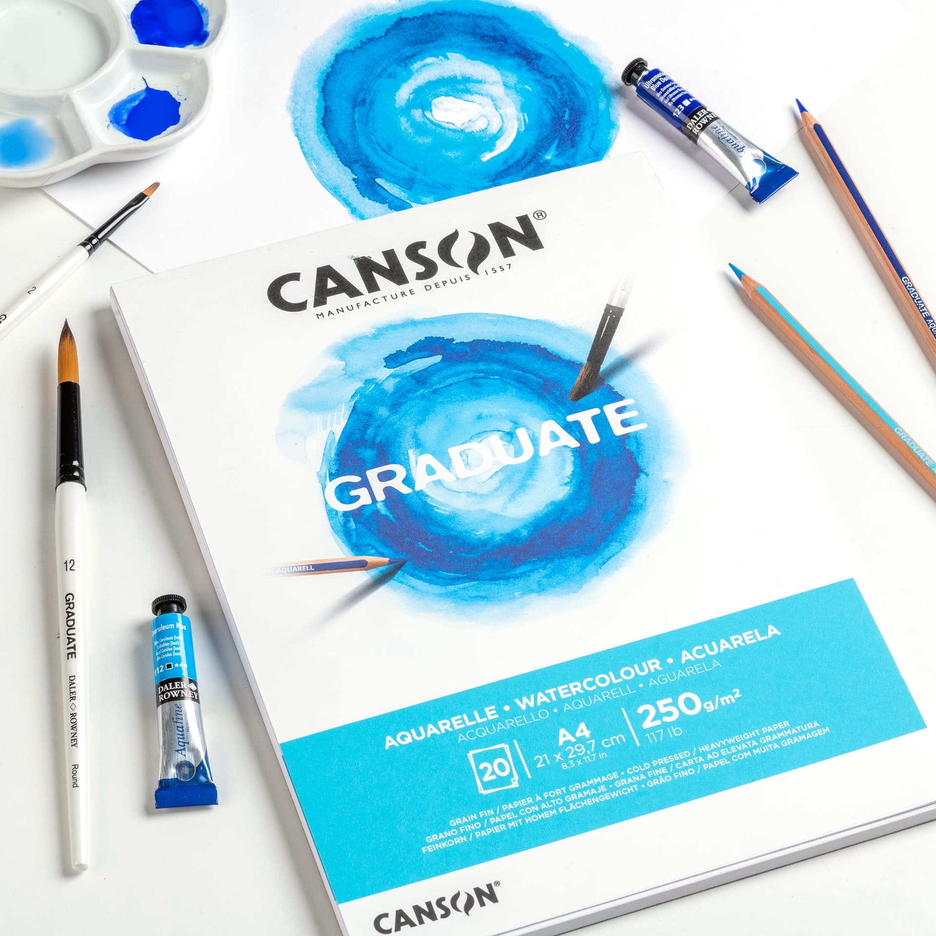 Aquarelpapier Canson Graduate Watercolour 20vel 250gr A5 natuurlijk wit 2