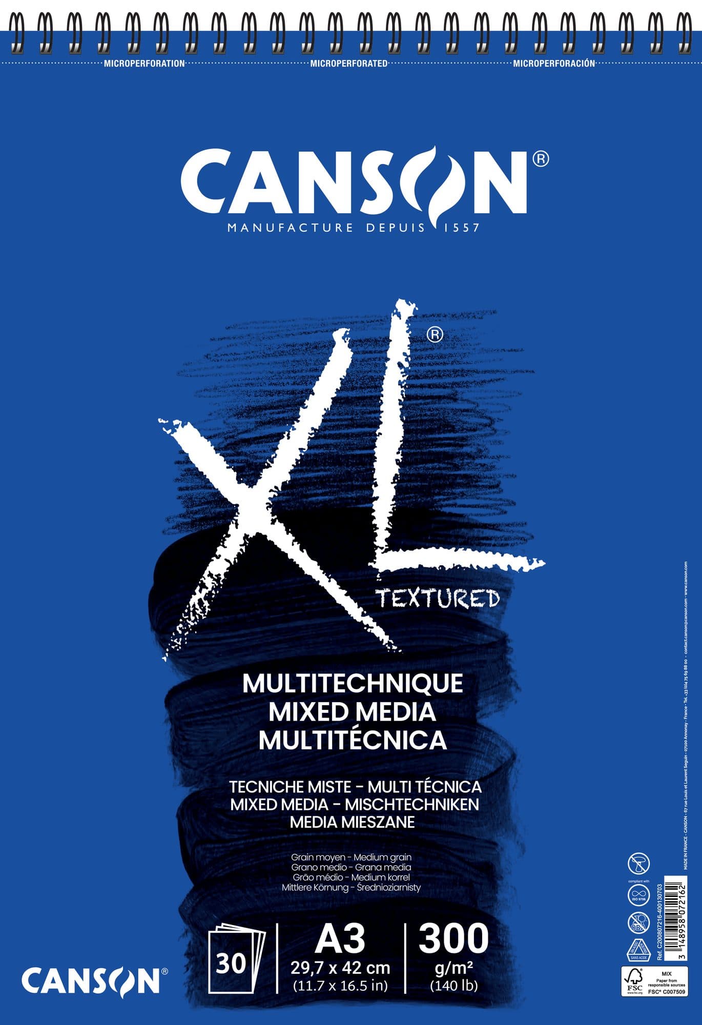 Mixed mediapapier Canson XL Textured Mixed Media 30vel 300gr A3 wit