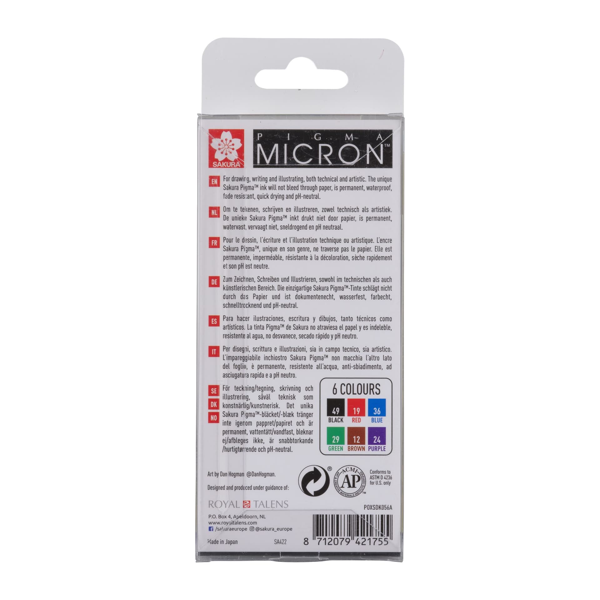 Fineliner Sakura Pigma Micron 05 basic set 6 kleuren 2