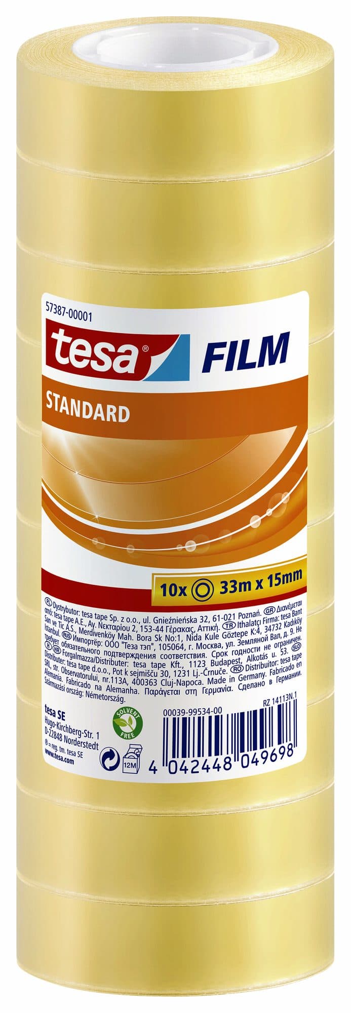 Plakband tesafilm® Standaard 33mx15mm krimp transparant 10 rollen