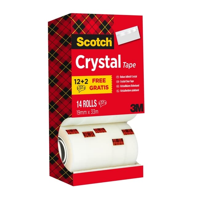 Plakband Scotch Crystal 600 19mmx33m transparant 12+2 gratis 2