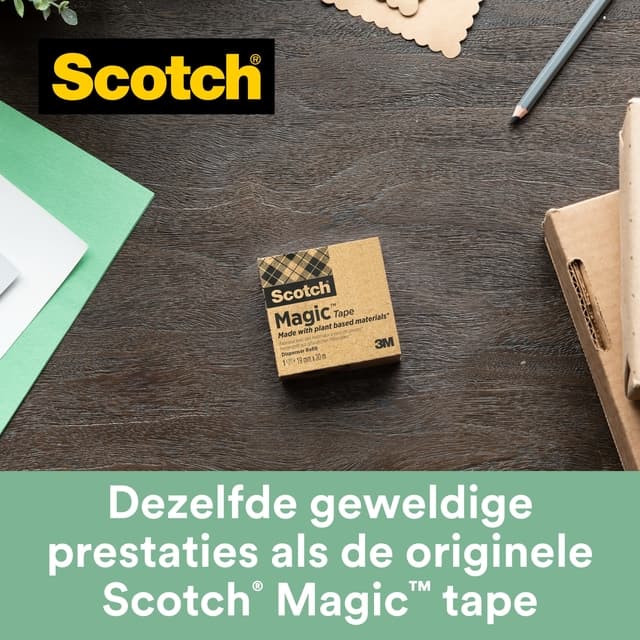 Plakbandhouder Scotch C38 recycled zwart + 3rol magic tape 900 19mmx33m 3