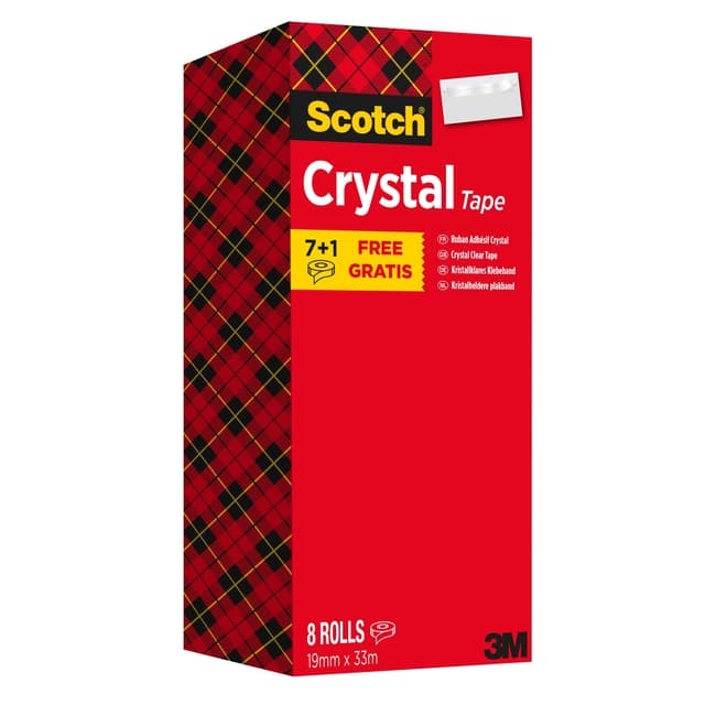 Plakband Scotch Crystal 600 19mmx33m transparant 7+1 gratis 2