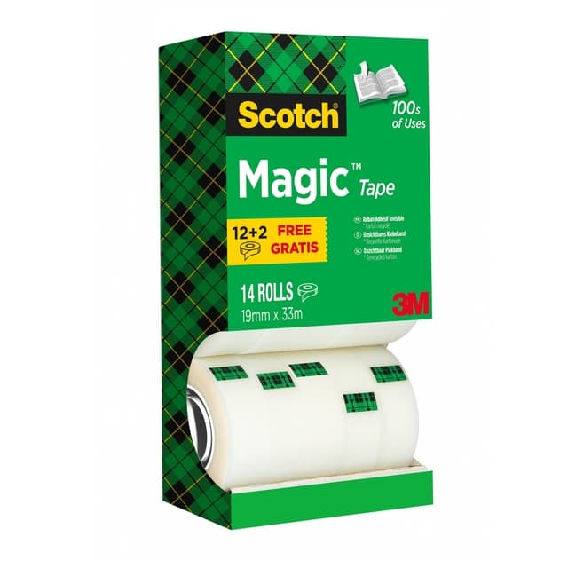 Plakband Scotch Magic 810 19mmx33m onzichtbaar mat 12+2 gratis 2