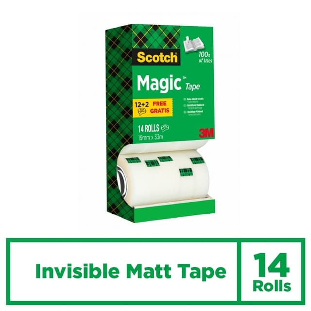 Plakband Scotch Magic 810 19mmx33m onzichtbaar mat 12+2 gratis 3