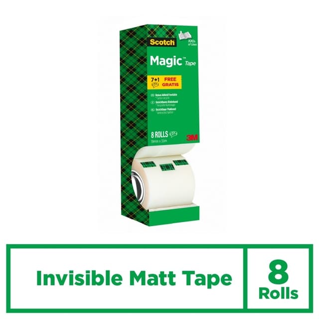 Plakband Scotch Magic 810 19mmx33m onzichtbaar mat 7+1 gratis 2