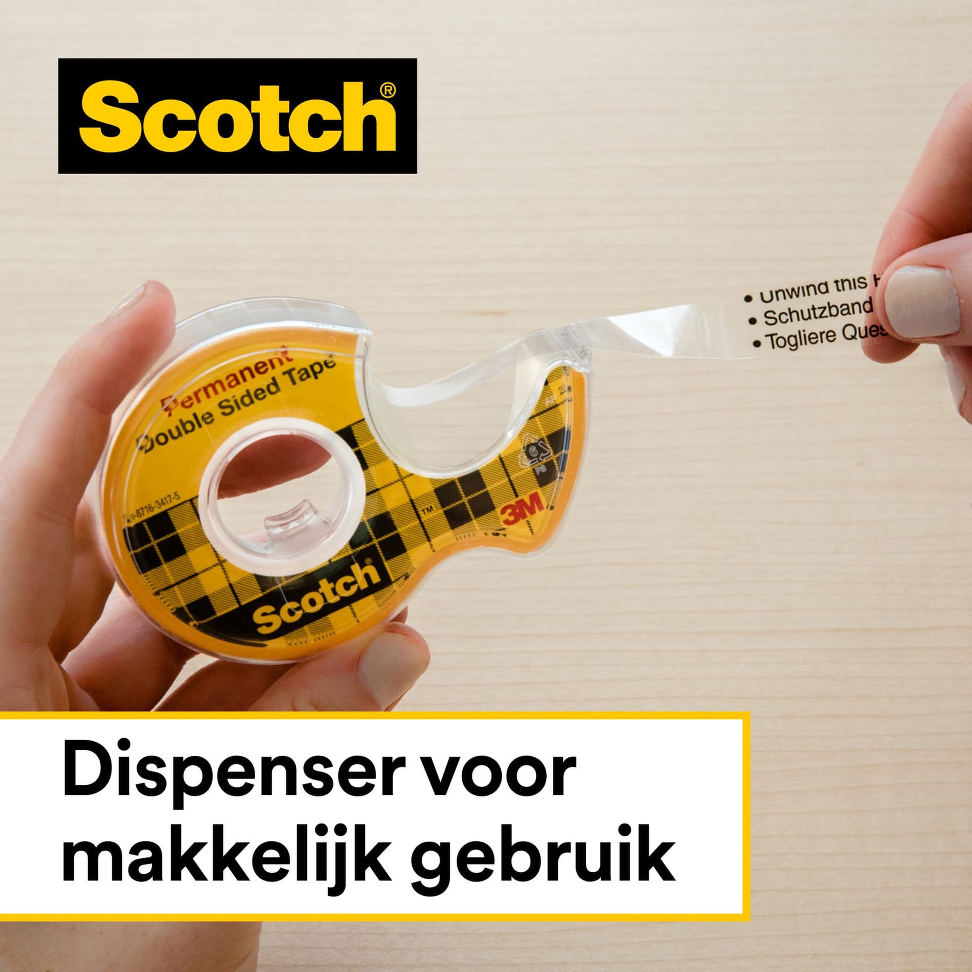 Plakband Scotch 665 12mmx6.3m dubbelzijdig + afroller 2