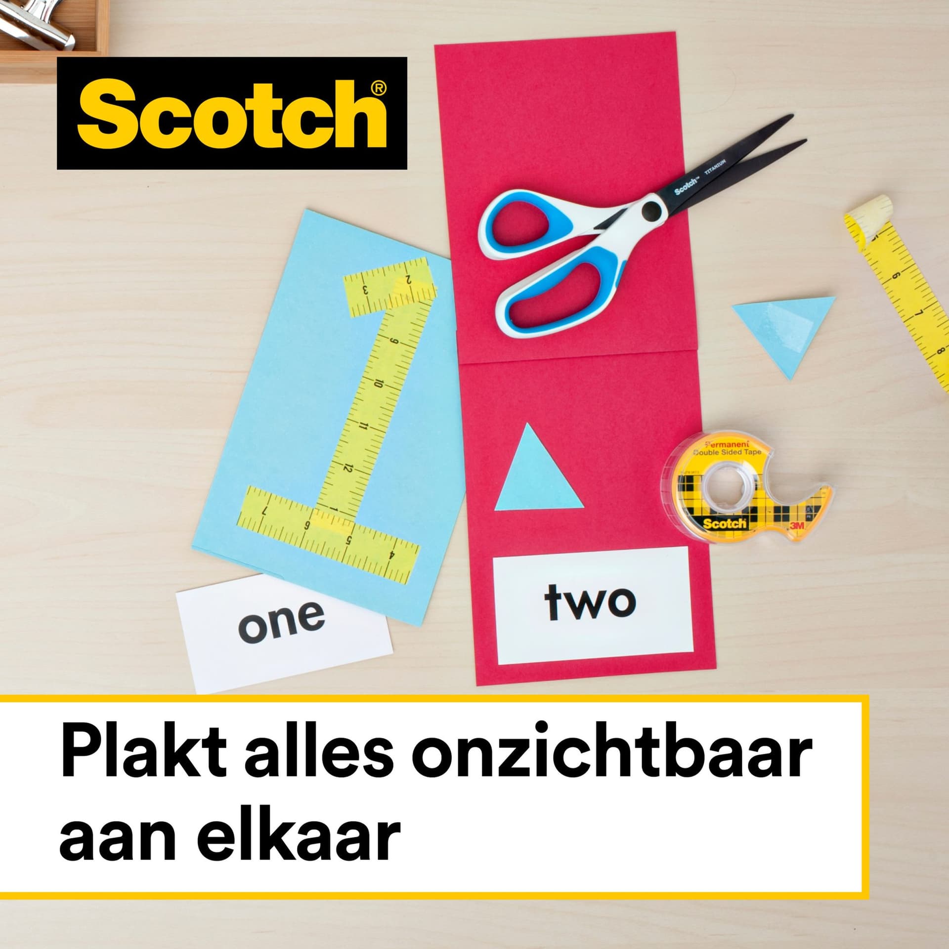 Plakband Scotch 665 12mmx6.3m dubbelzijdig + afroller 5