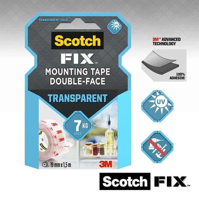 Plakband Scotch dubbelzijdig 19mmx1.5m transparant 2
