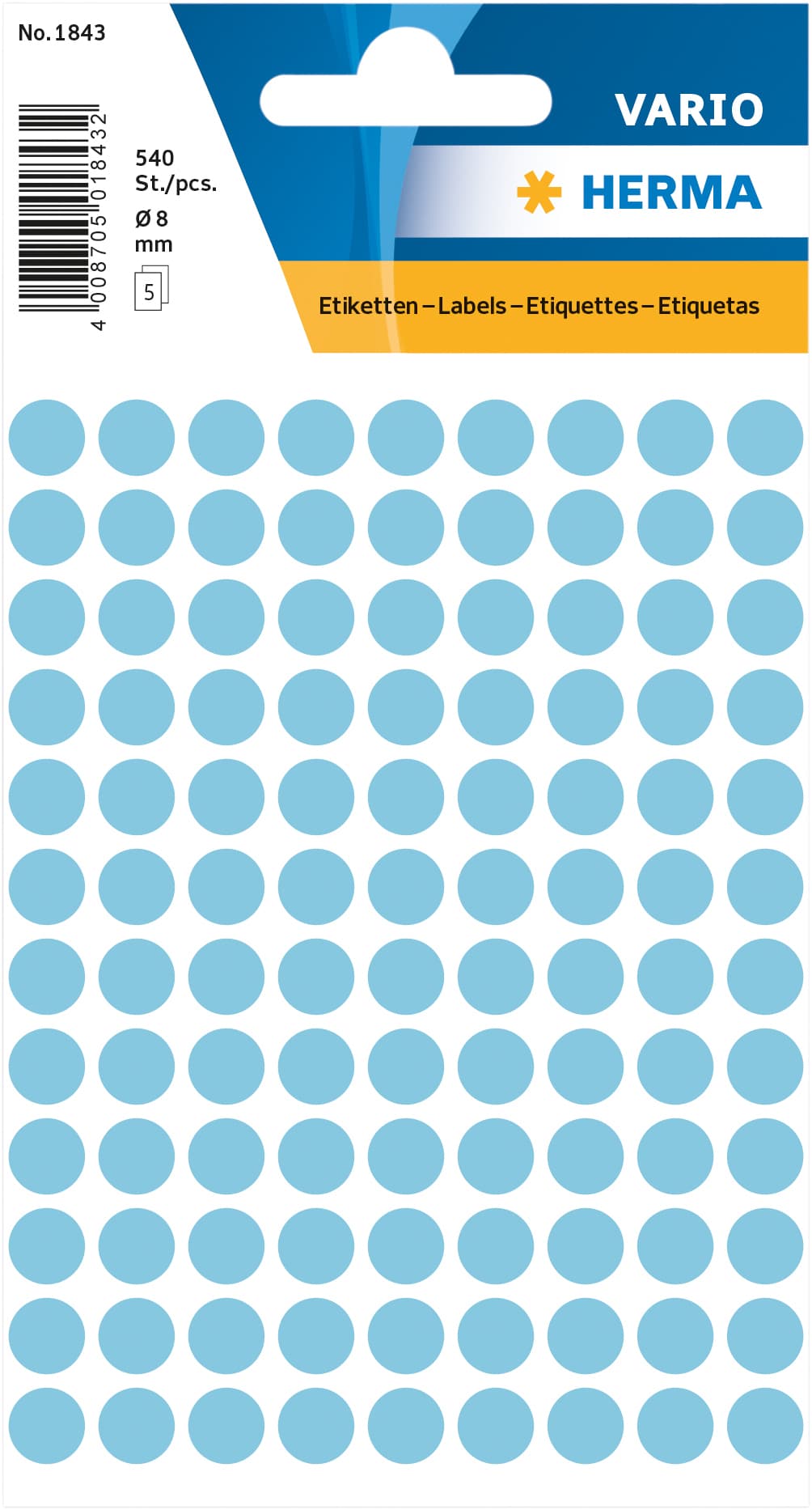 Etiket HERMA 1843 rond 8mm blauw 540 stuks