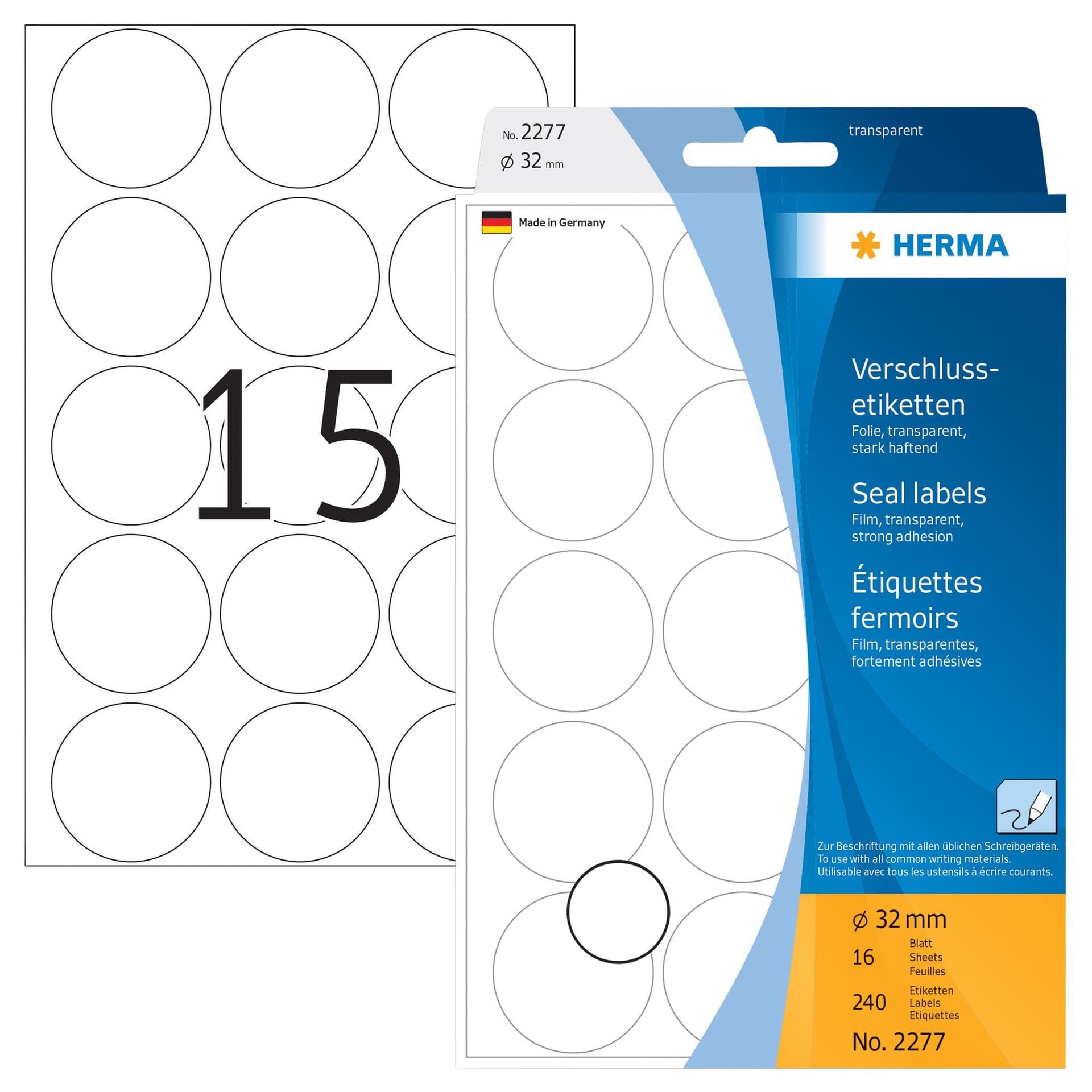 Etiket HERMA 2277 rond 32mm transparant 240 stuks 2
