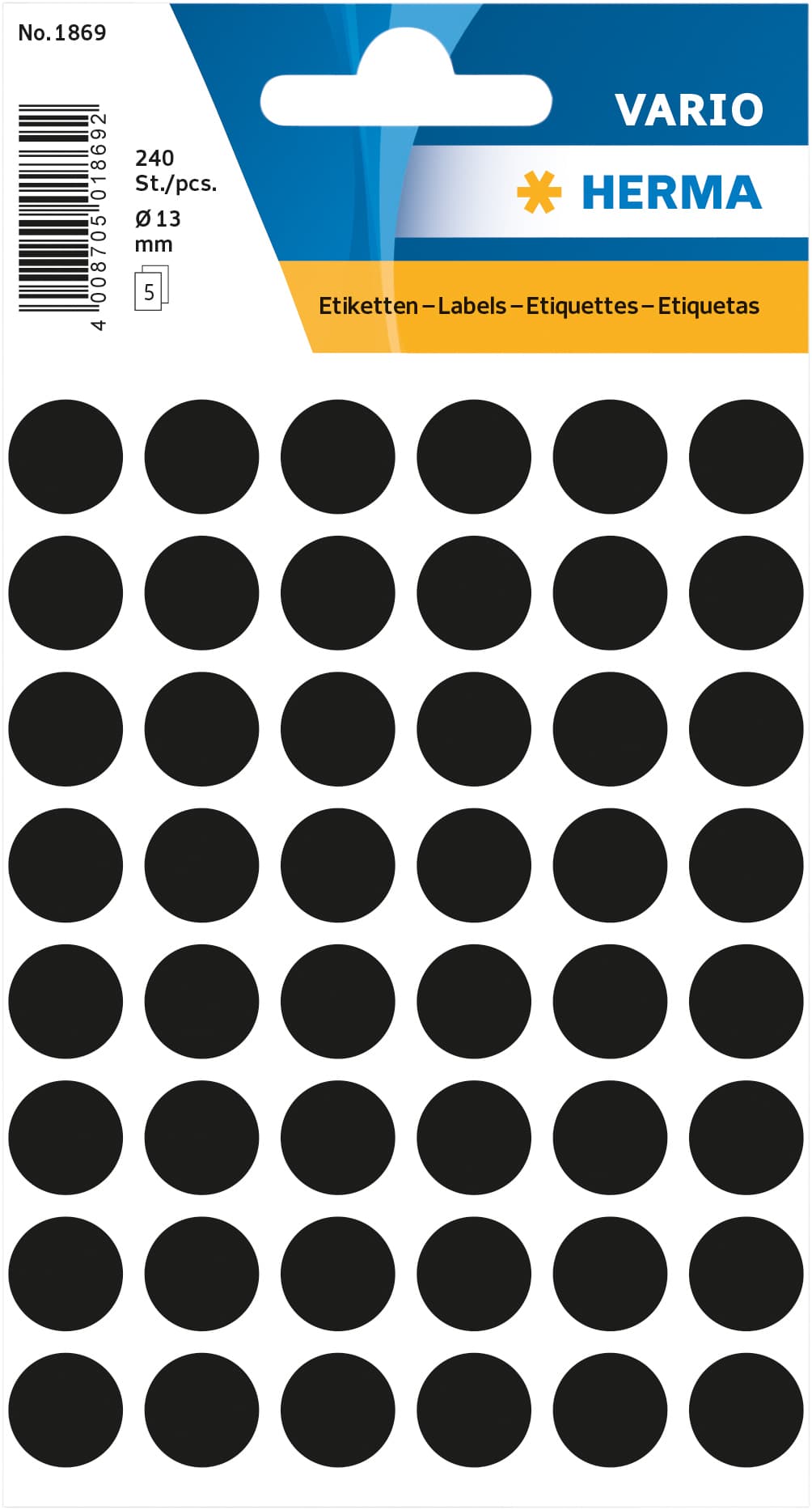Etiket HERMA 1869 rond 12mm zwart 240 stuks