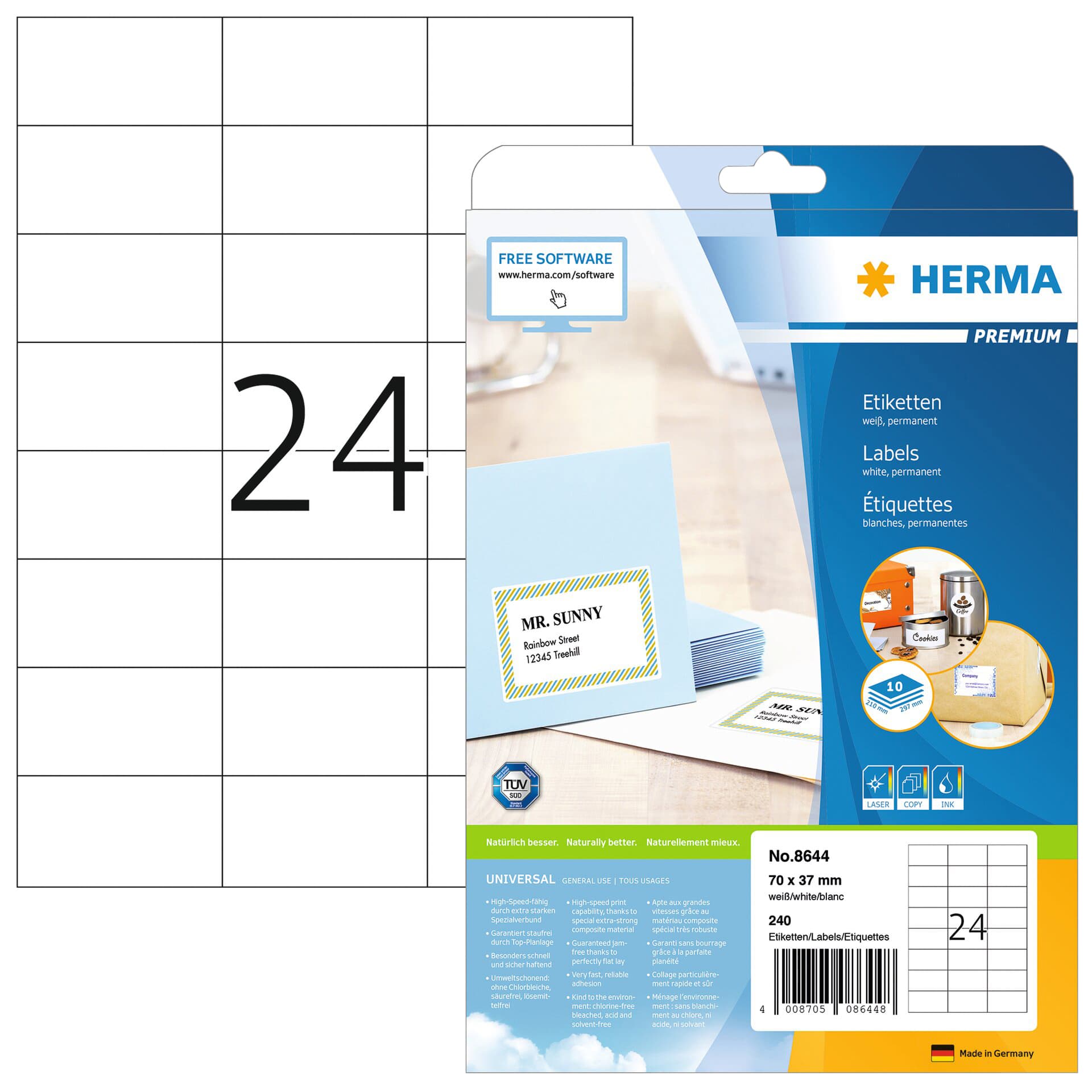 Etiket HERMA 8644 70x37mm premium wit 240 stuks