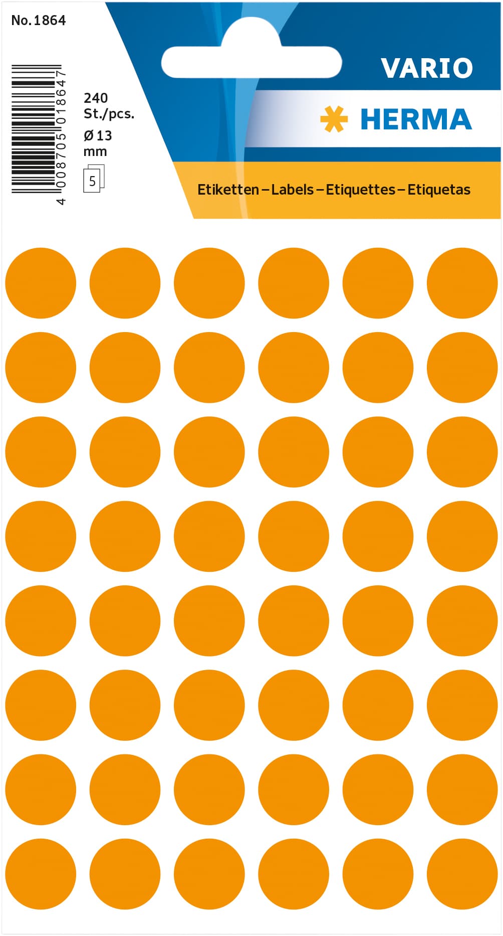 Etiket HERMA 1864 rond 12mm fluor oranje 240 stuks