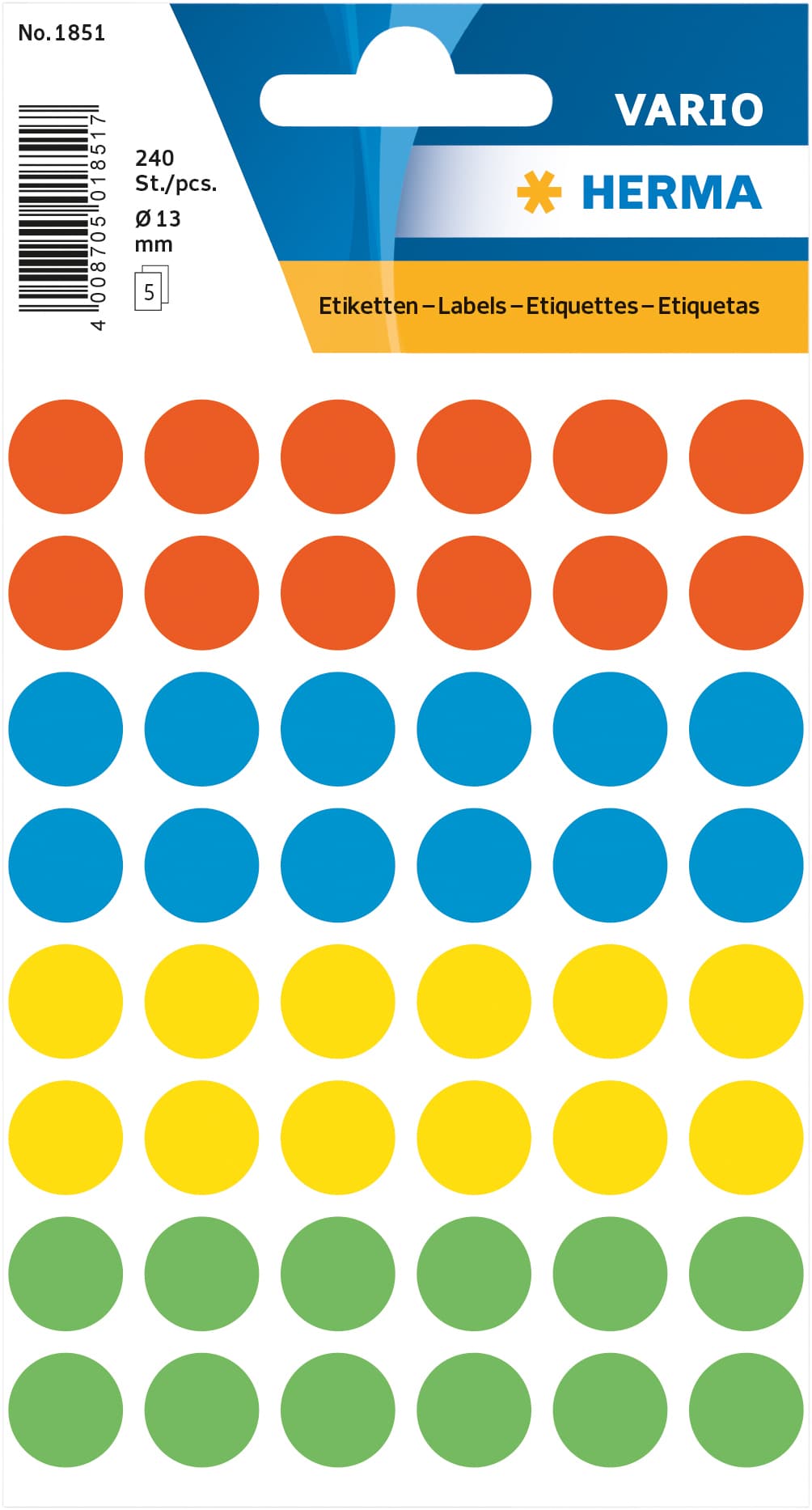 Etiket HERMA 1851 rond 12mm assorti 240 stuks