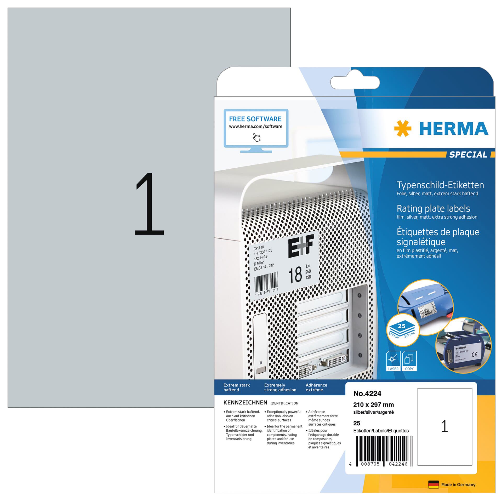 Etiket HERMA 4224 210x297mm weerbestendig zilver 25 stuks