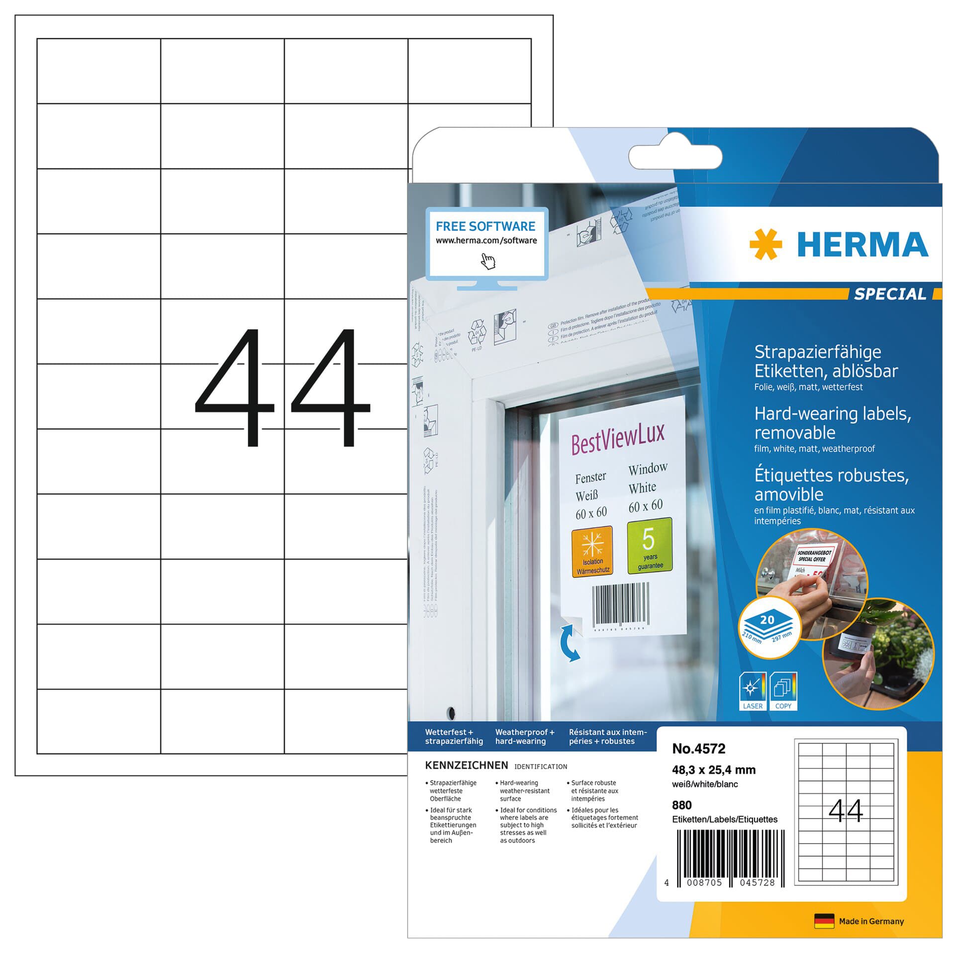 Etiket HERMA 4572 48.3x25.4mm folie wit 880 stuks