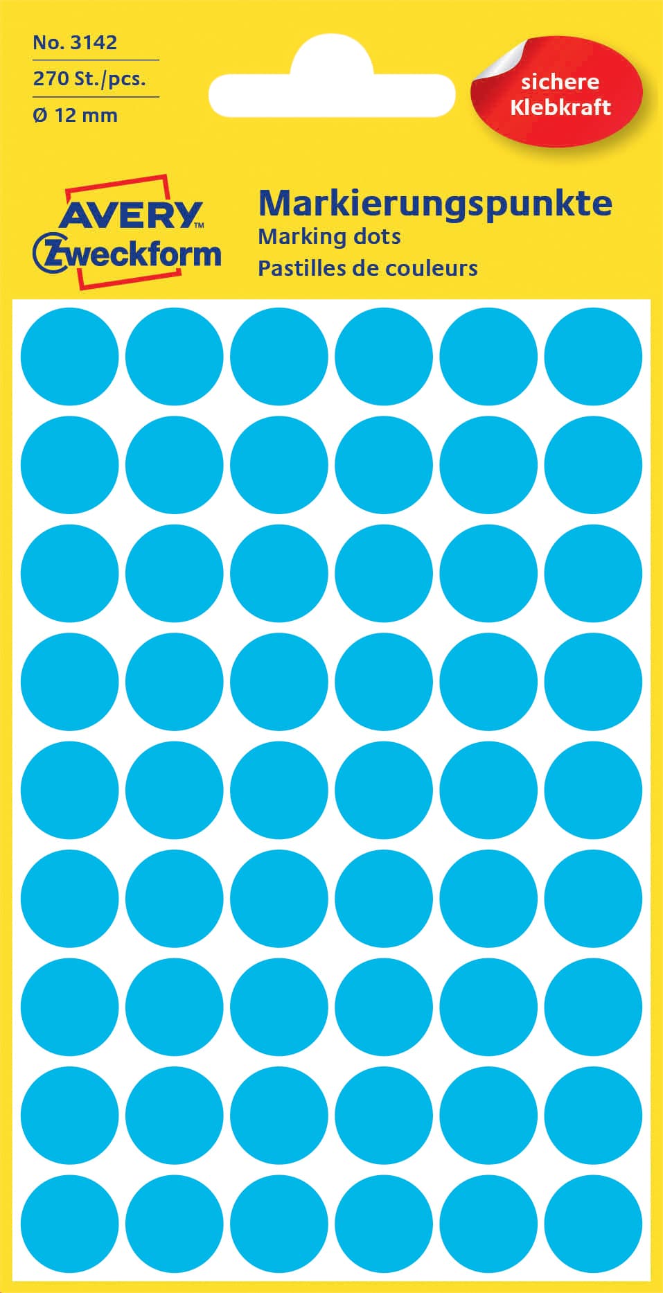 Etiket Avery 3142 rond 12mm blauw 270 stuks