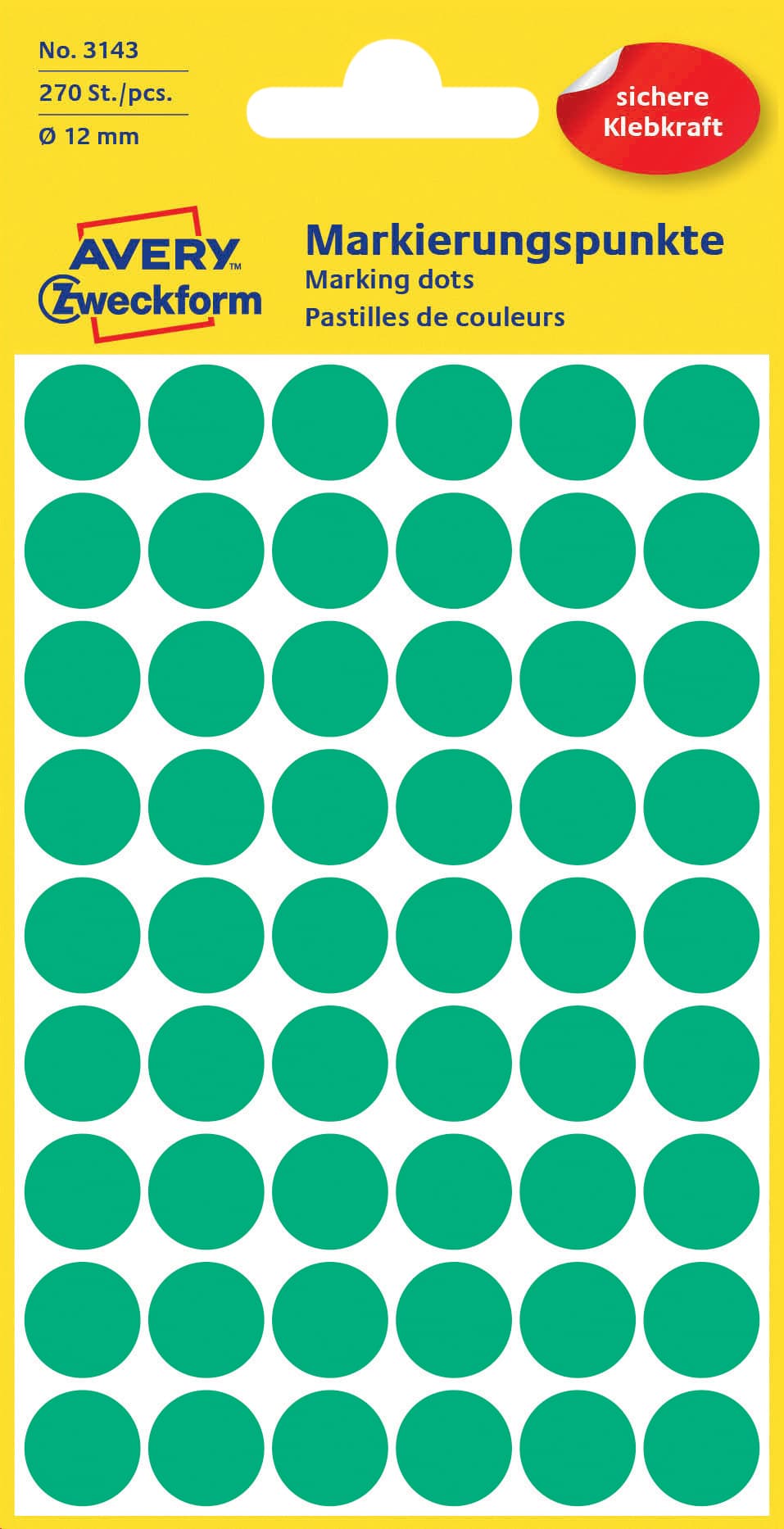 Etiket Avery 3143 rond 12mm groen 270 stuks