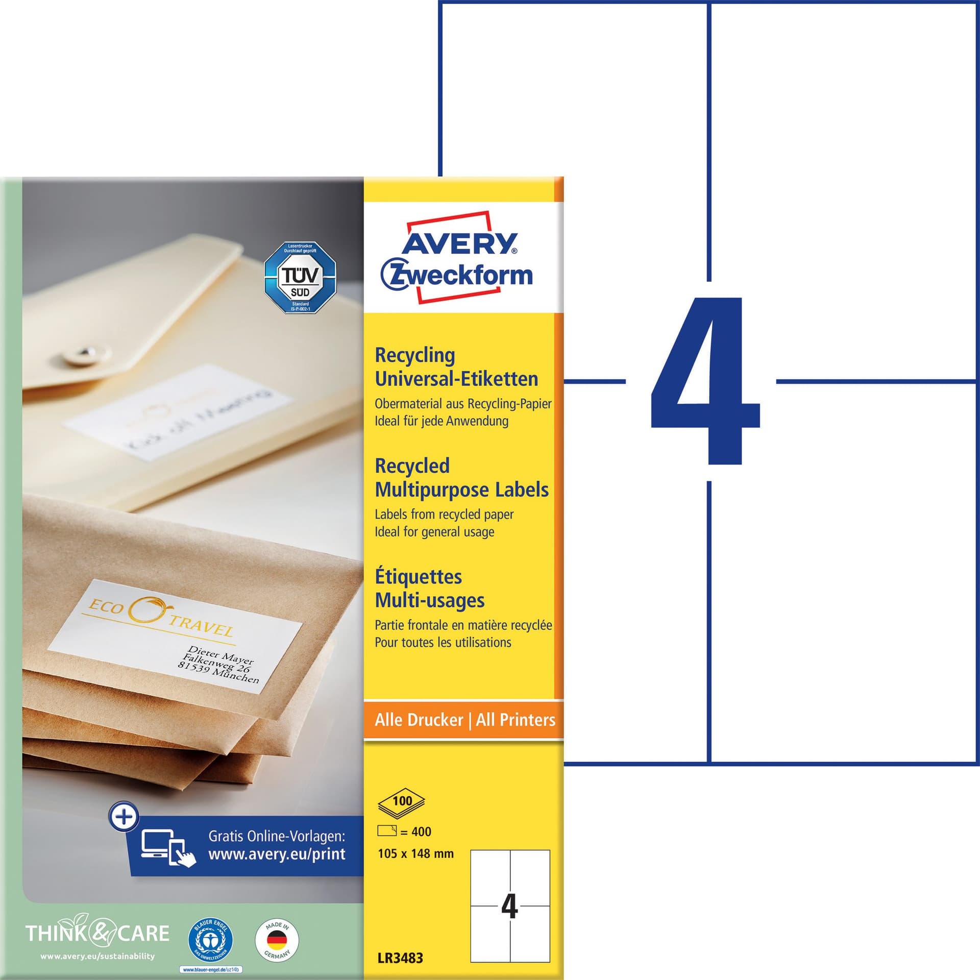 Etiket Avery LR3483 105x148mm recycled wit 400 stuks 2