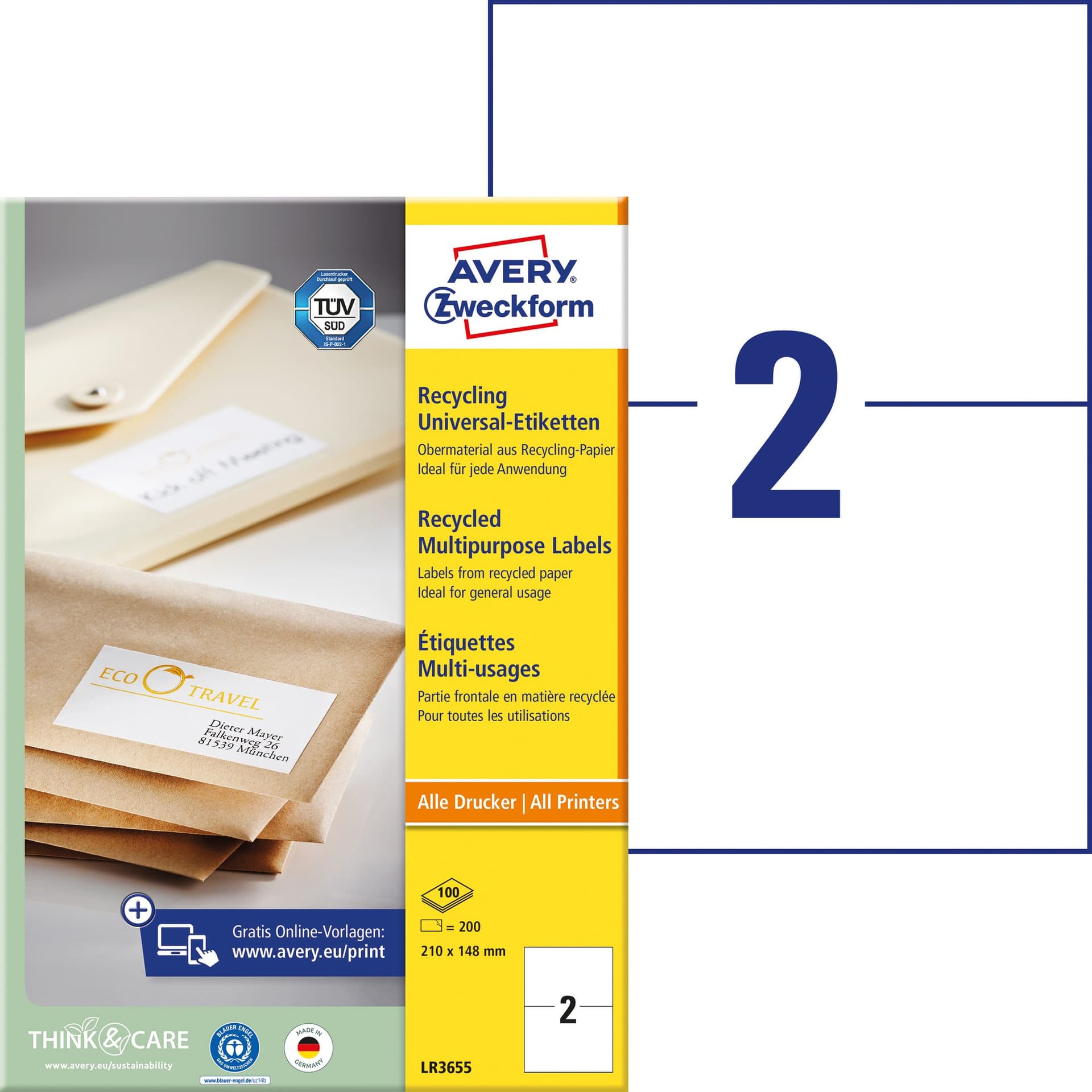 Etiket Avery LR3655 210x148mm recycled wit 200 stuks 2