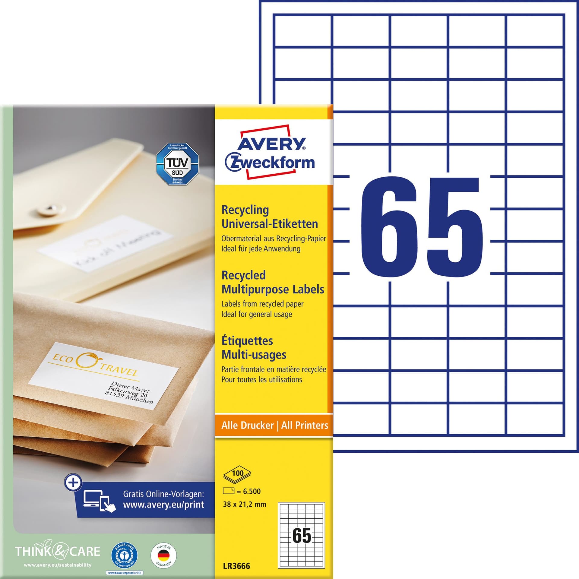 Etiket Avery LR3666 38x21.2mm recycled wit 6500 stuks 2