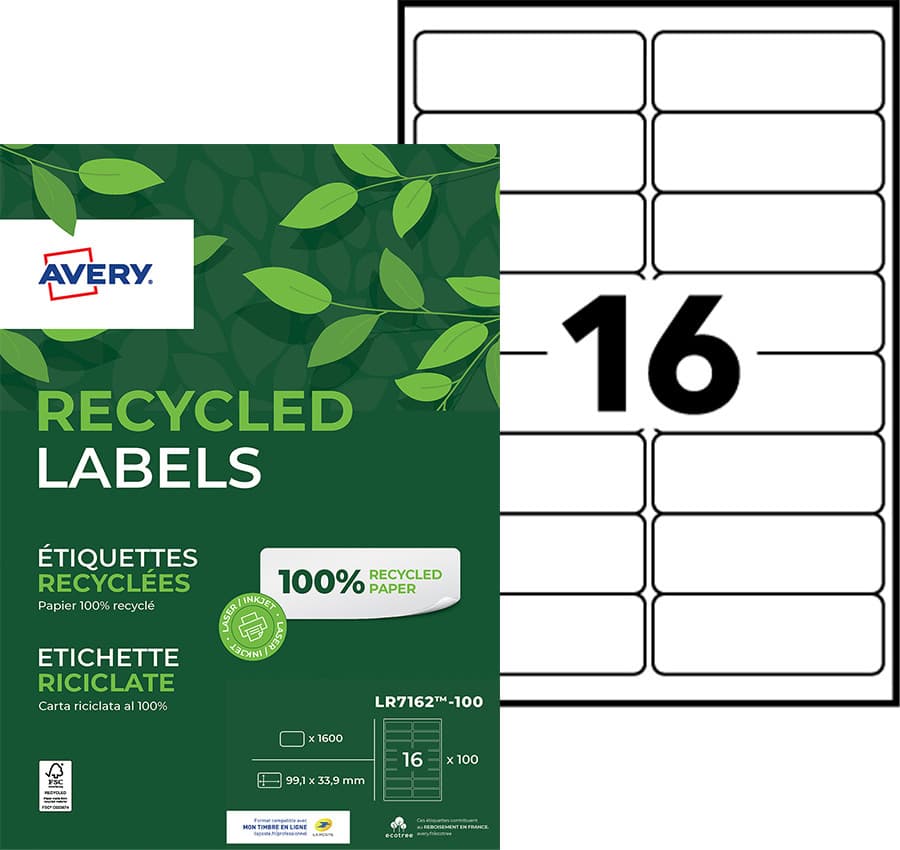 Etiket Avery LR7162-100 99.1x33.9mm recycled wit 1600 stuks 2