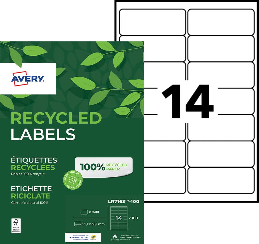 Etiket Avery LR7163-100 99.1x38.1mm recycled wit 1400 stuks 2