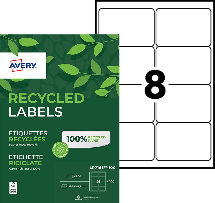 Etiket Avery LR7165-100 99.1x67.7mm recycled wit 800 stuks 2