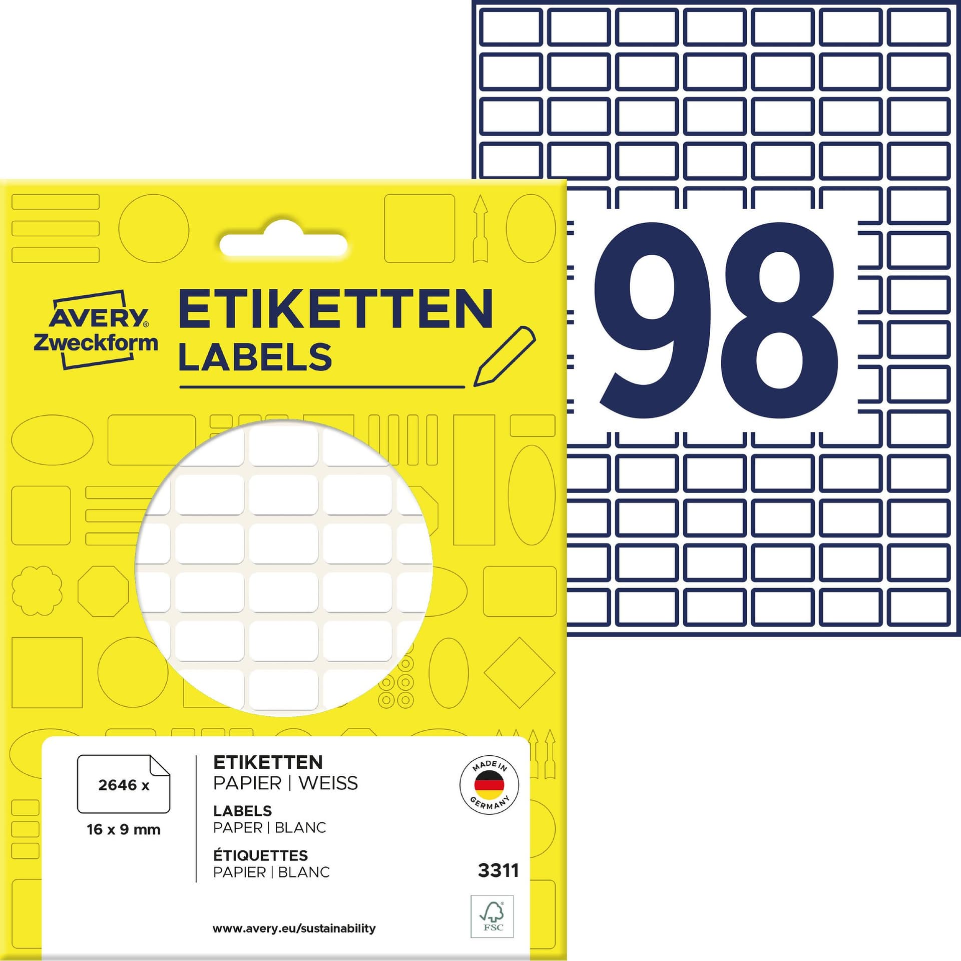 Etiket Avery 3311 16x9mm wit 2646 stuks 2