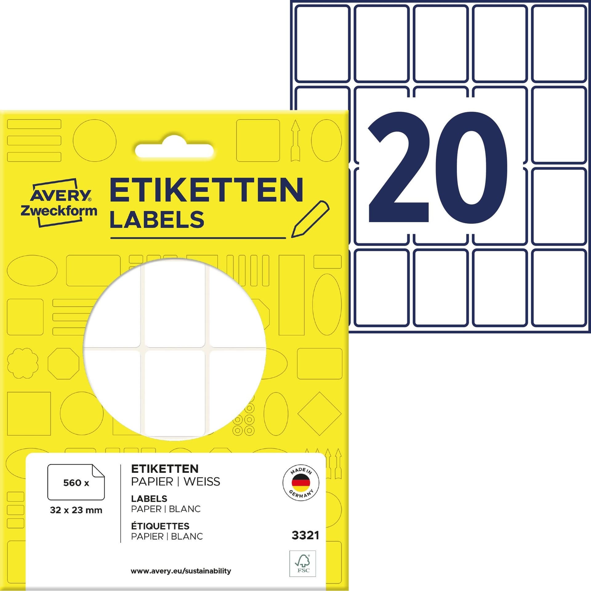 Etiket Avery 3321 32x23mm wit 560 stuks 2