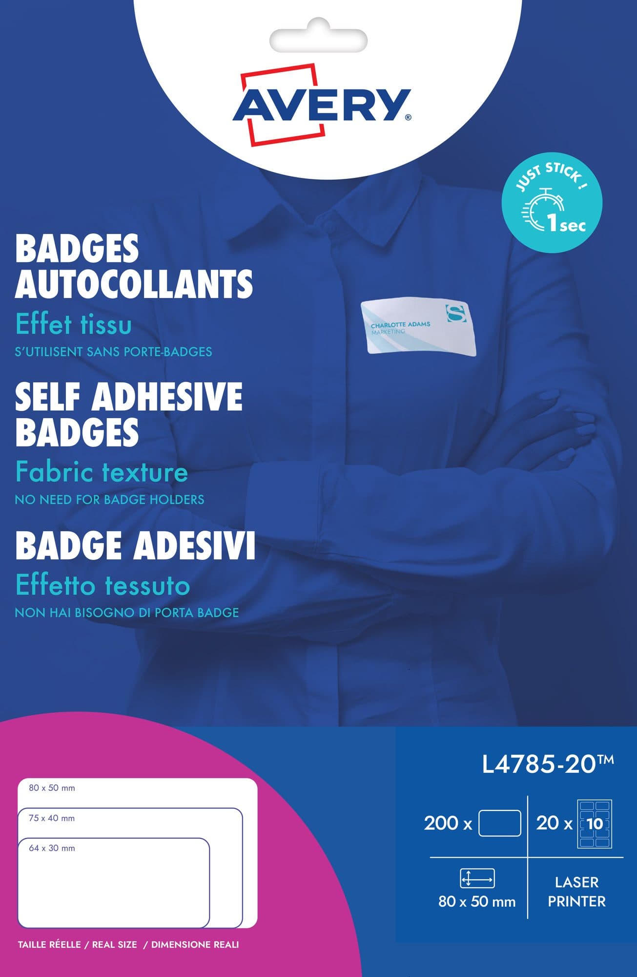 Naambadge etiket Avery L4785-20 80x50mm 200 stuks