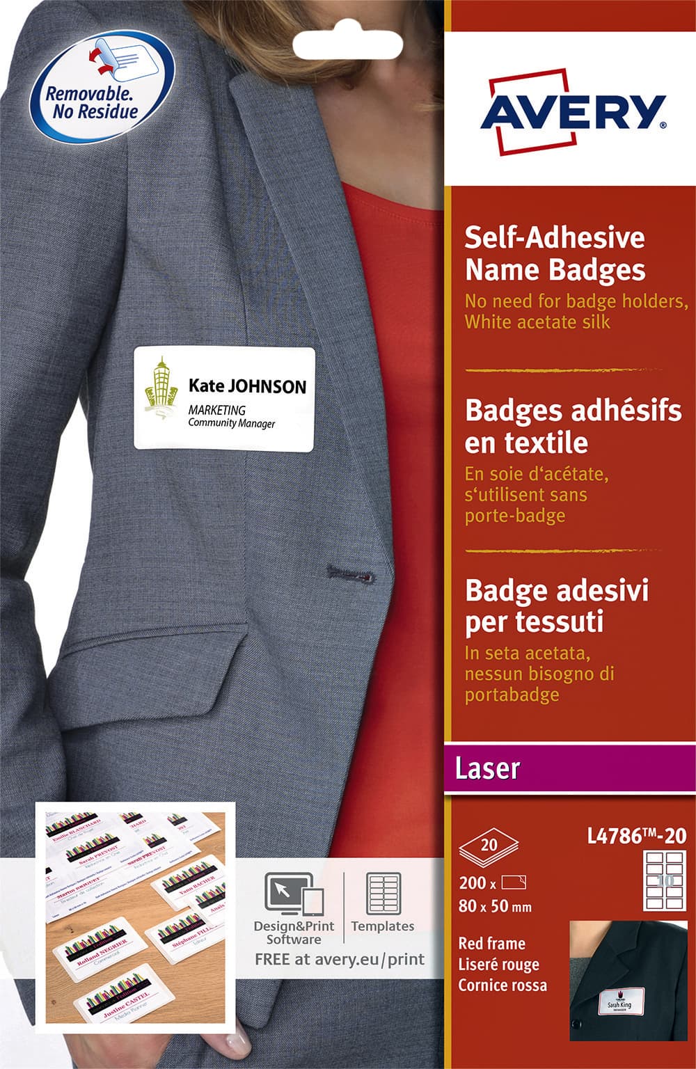 Naambadge etiket Avery L4786-20 80x50mm rood kader 200 stuks 2