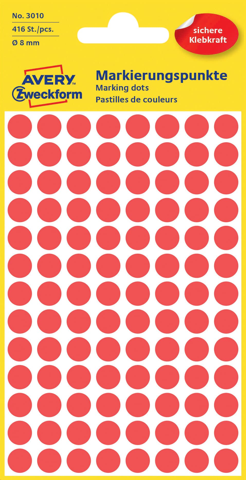 Etiket Avery 3010 rond 8mm rood 416 stuks