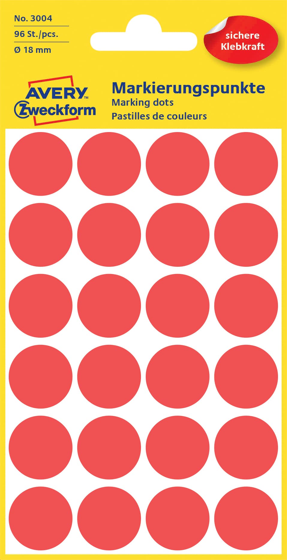 Etiket Avery 3004 rond 18mm rood 96 stuks