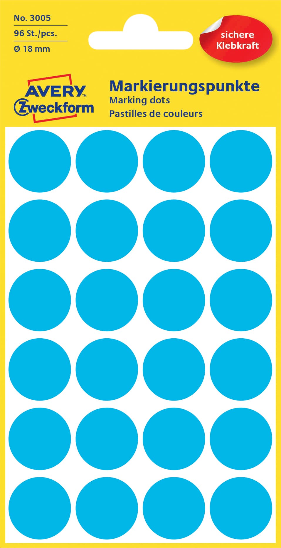 Etiket Avery 3005 rond 18mm blauw 96 stuks