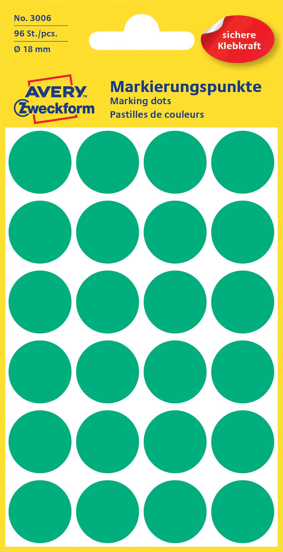 Etiket Avery 3006 rond 18mm groen 96 stuks
