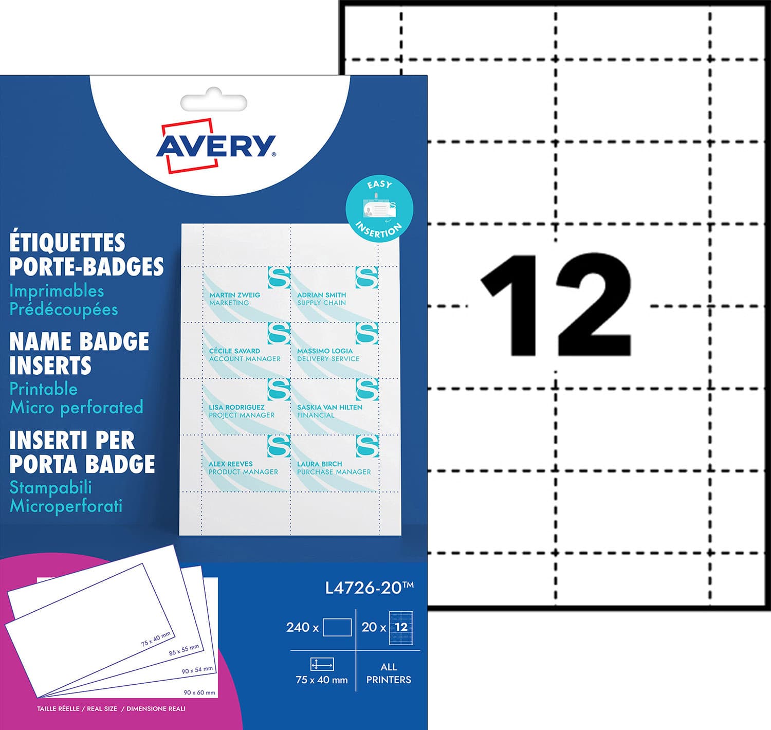 Badgekaart Avery L4726-20 40x75mm microperforatie 20 vel 2
