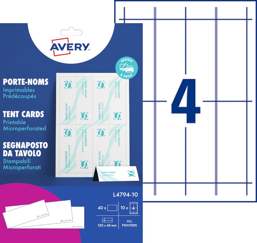 Tafelnaambord Avery L4794-10 120x45mm wit 10 stuks 2