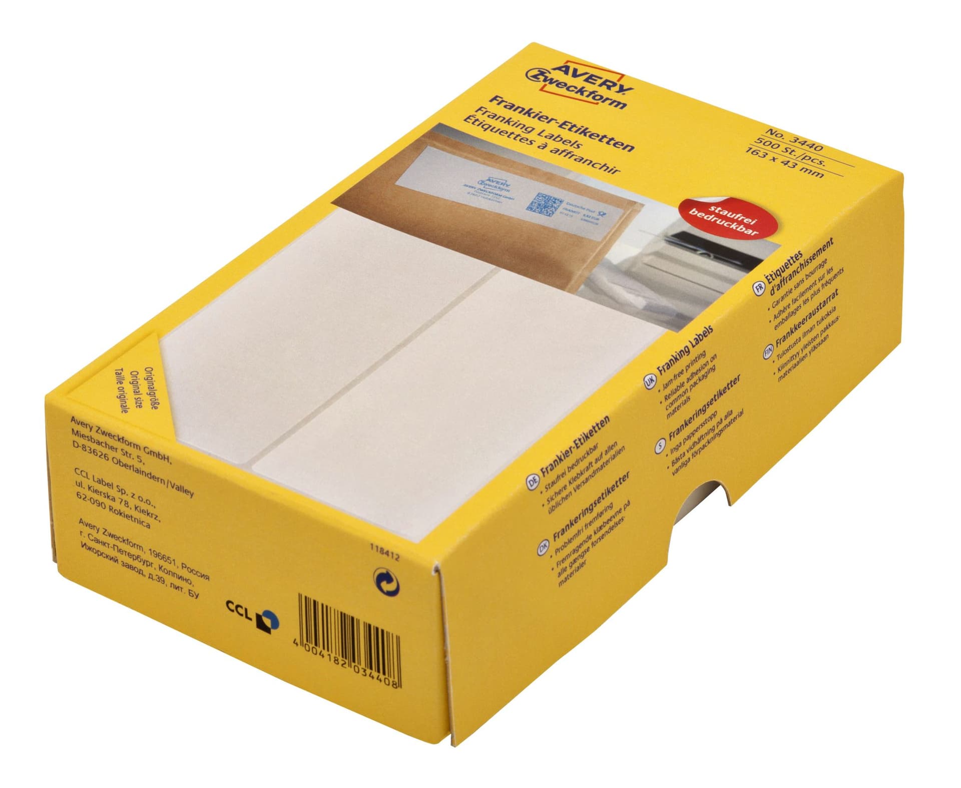 Frankeeretiket Avery 3440 163x43mm 500 stuks