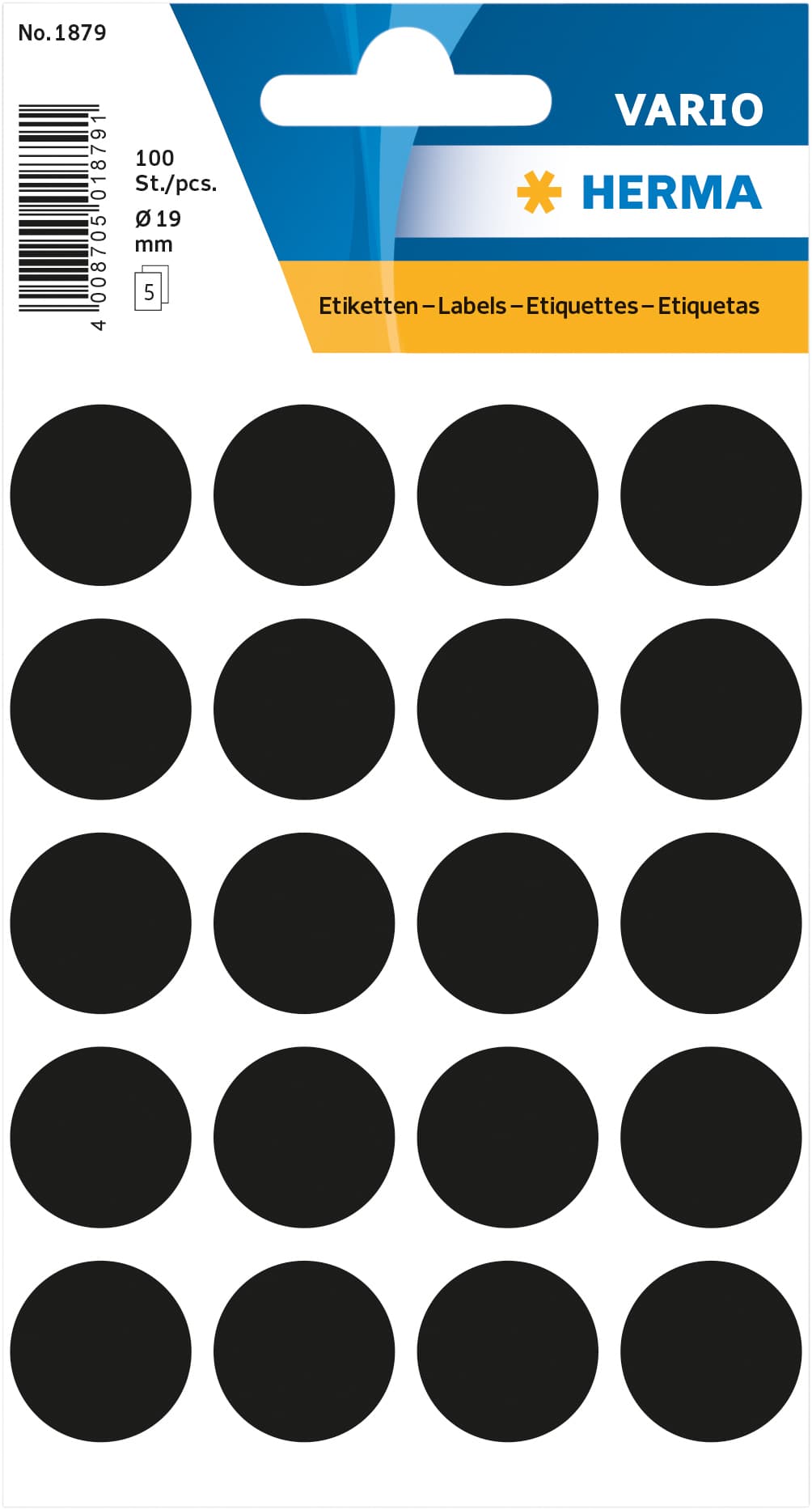 Etiket HERMA 1879 rond 19mm zwart 100 stuks